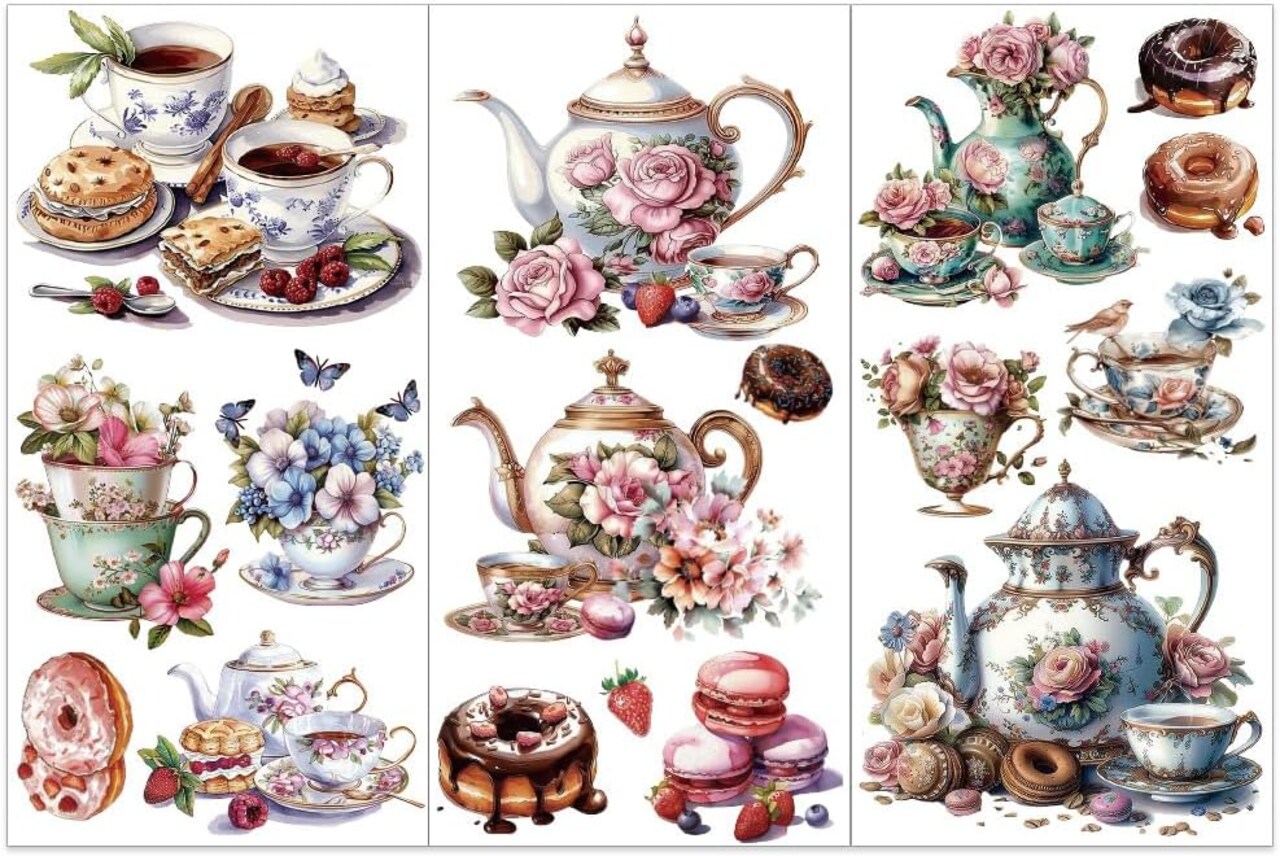 3pcs/Set Afternoon Tea Rub on Transfers for Furniture and Crafts (Afternoon Tea) 6x12 inch